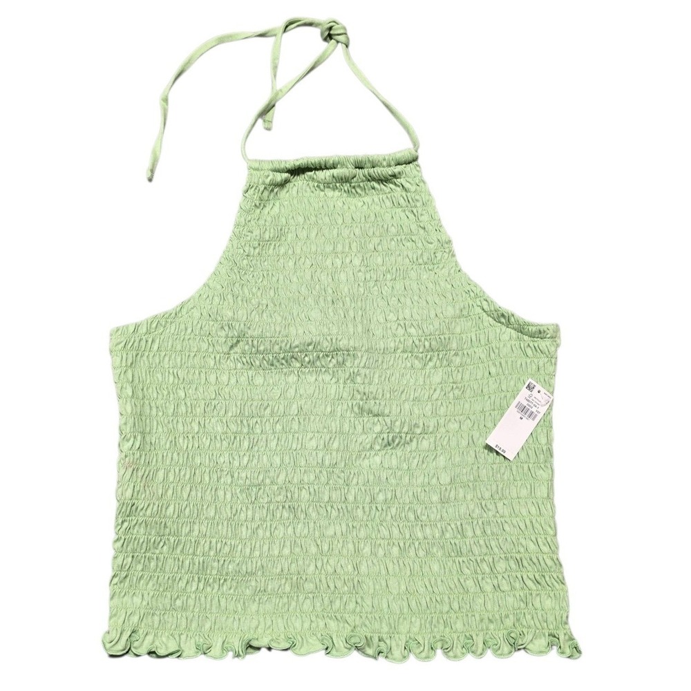Old Navy Smocked Halter Top Womens Medium Green Cotton Sleeveless Ruffle‎ Hem